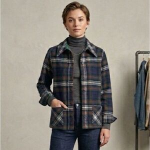 Vintage Blue Green Plaid Wool Chore Jacket Button Up Unisex Medium Made In Korea